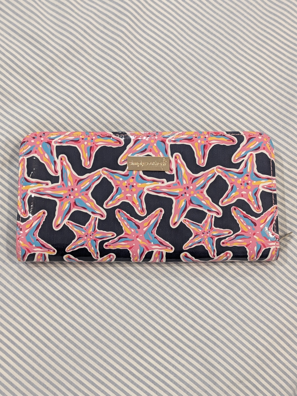 Simply Southern Starfish Zip Around Wallet in Pink & Dark Navy Blue Like New